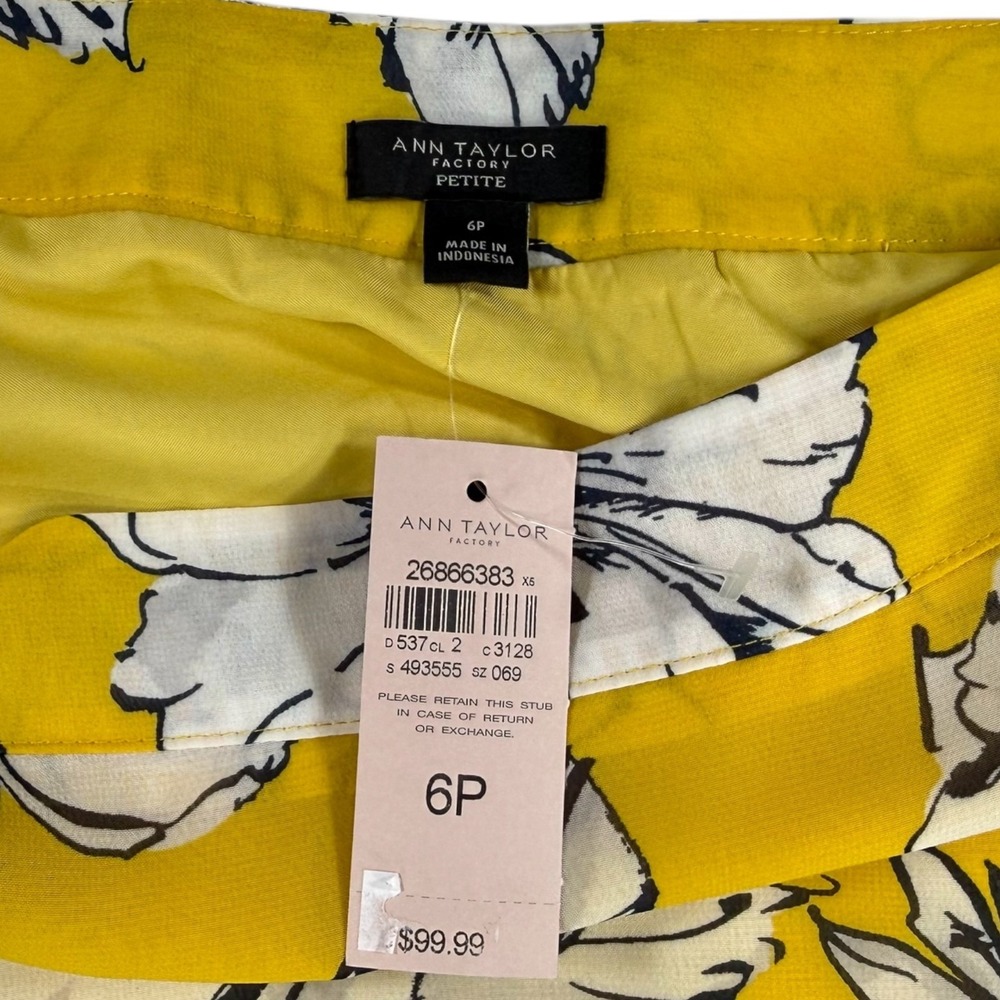 NWT Ann Taylor Factory Floral Midi Skirt 6P Yellow A-Line Flowy Summer Garden - Picture 8 of 10